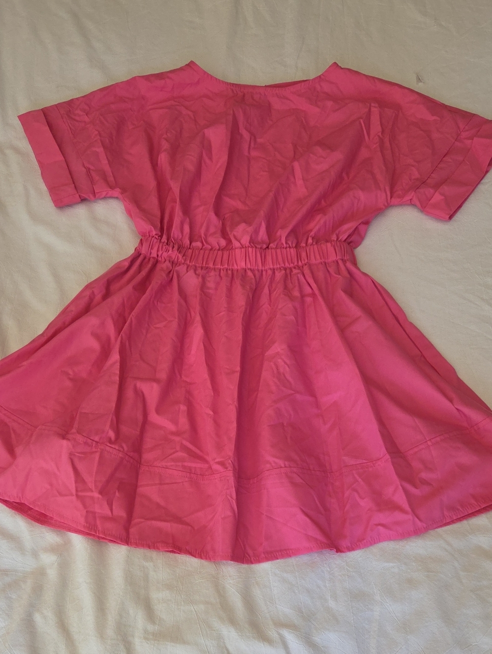 SHEIN Hot Pink Elastic-Waist Short Sleeve Twirl Dress
